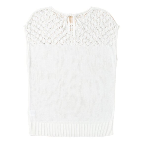 ๐ค White Eyelet Knit Tied Back Short Sleeve Sweater โ Size M - Picture 5 of 10